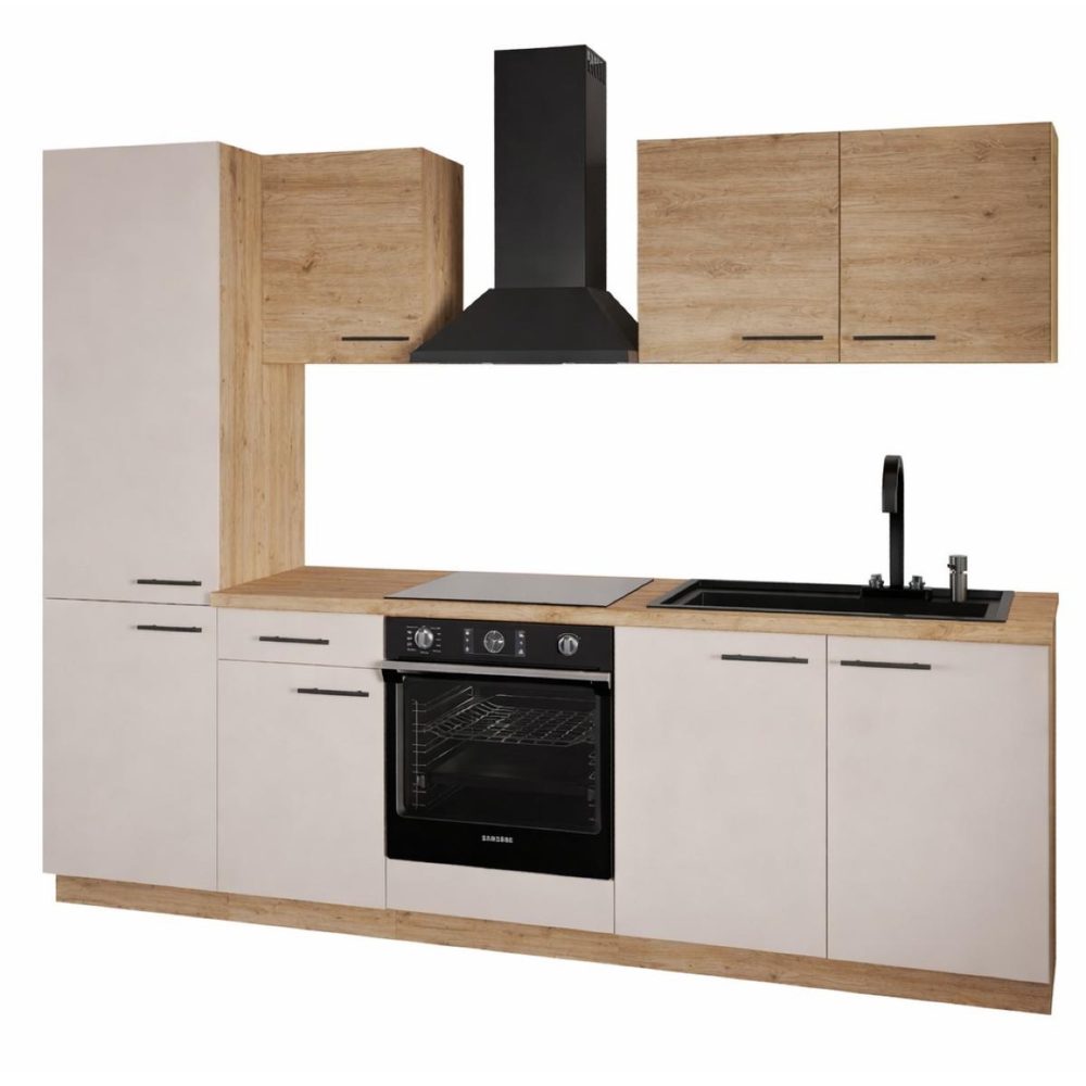 Cuisine complète moderne beige et bois 270cm nala, par JLC KREATION