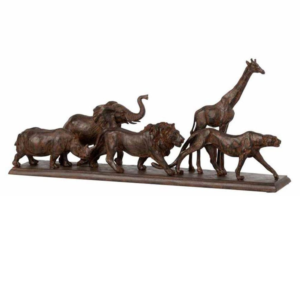 Statue déco 5 animaux 51cm marron — J-LINE